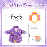 DECOHS 4 Pcs Bathrobe Porch Goose Outfit, Lawn Goose Statue Costume with Star and Moon Print, Yard Goose Bathrobe Curlers Glasses Cup Outfit for 23" Statue Patio Garden Decoration (Purple)