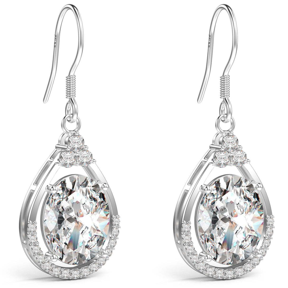 Oval Cut Cubic Zirconia Drop Dangle Earrings for Women Mom (Clear)