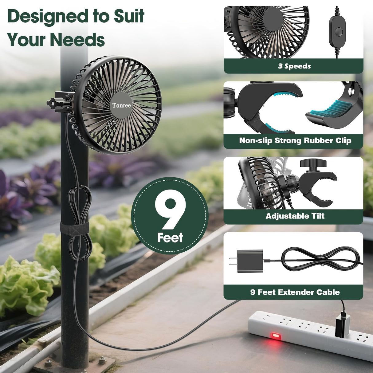 Tonree Grow Tent Fan 2 Pack, 5.5" Greenhouse Clip Fan with Brushless Motor and Non-slip Clamp, Strong Airflow and Low Noise, 360° Tilt, Easy Mount for Plant Hydroponics Circulation Cooling Ventilation