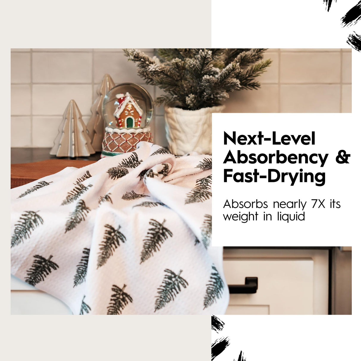 GEOMETRY Christmas Kitchen Towels - Quick Dry Microfiber Cloth Dish Towels for Kitchen Drying - Premium Quick Dry Towel, 2-Pack Set (Festive Lights + Ginger Joy (Merry Magic)