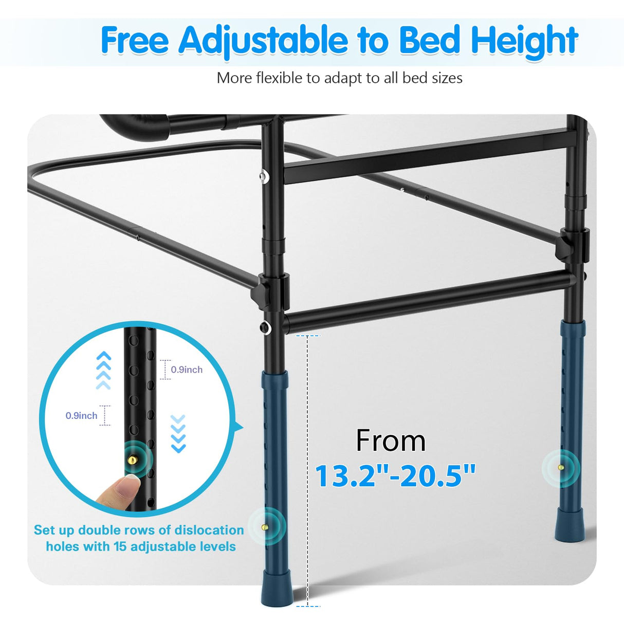 FORTEMOTUS Bed Rails for Elderly Adults Safety Foldable - Heavy Duty Bed Assist Rails for Senior, with Extendable Bed Guard Rails, Adjustable Heights, Storage Pocket& Safety Belt, can Withstand 450LB