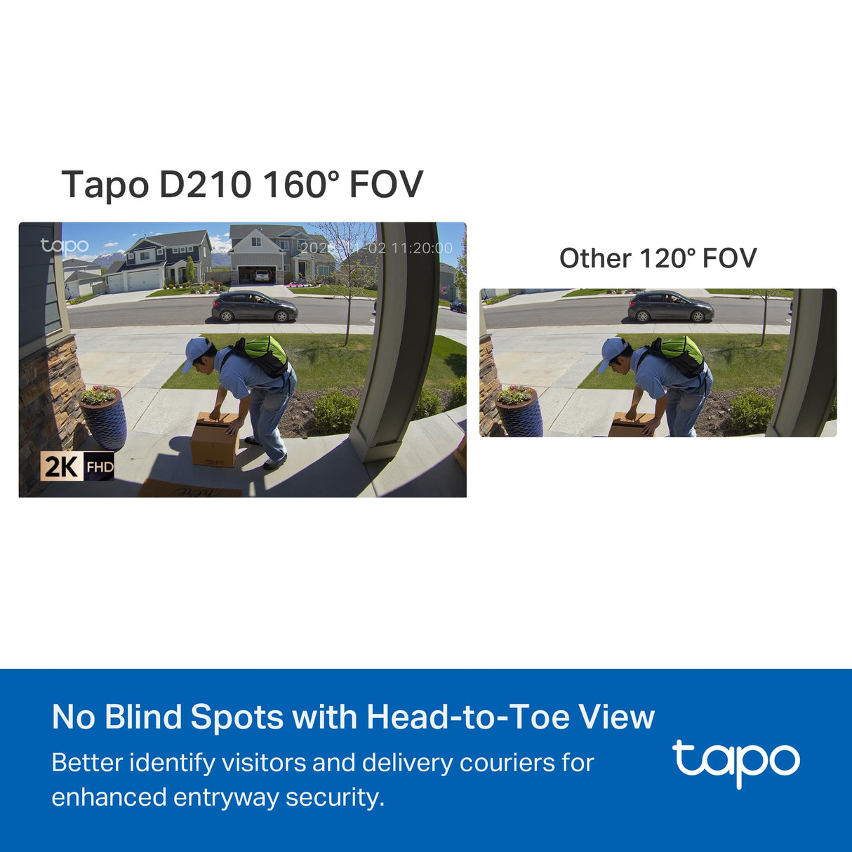 Tapo 2K Wireless Smart Video Doorbell with Chime - 160° Ultra-Wide View,Person Detection, Ring Call, 2-Way Audio, Subscription-Free Local Storage/Optional Cloud, Motion Only Alert, D210