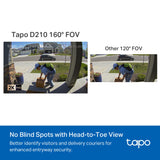 Tapo 2K Wireless Smart Video Doorbell with Chime - 160° Ultra-Wide View,Person Detection, Ring Call, 2-Way Audio, Subscription-Free Local Storage/Optional Cloud, Motion Only Alert, D210