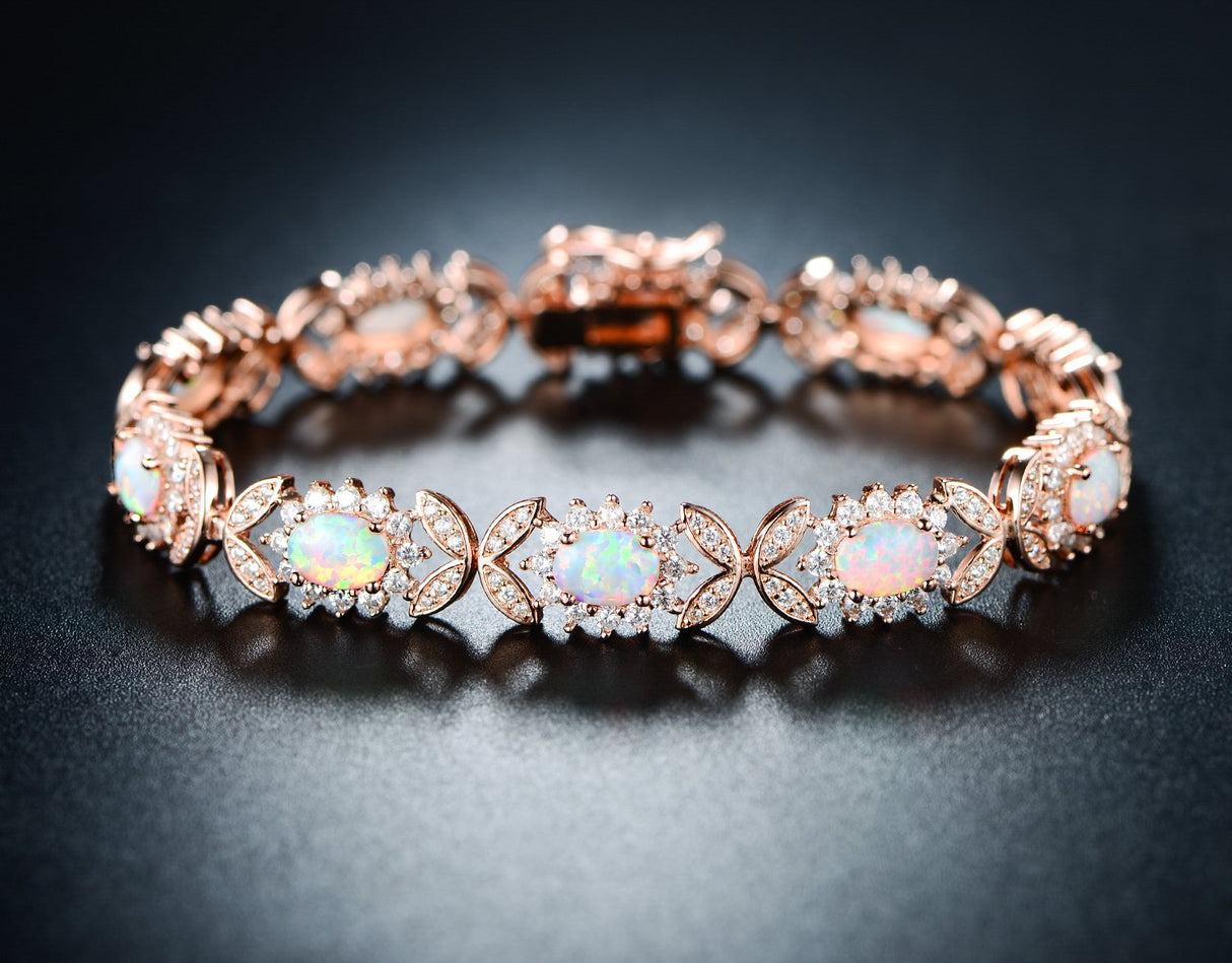 Barzel 18K Rose Gold Plated Created Opal Tennis Bracelet (Rose Gold)