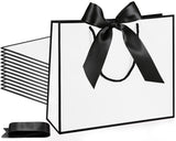 Silkfly 12 Pcs Thank You Gift Bags with Handle 12x10x4'' Welcome Bags Return Gifts with Bow Ribbon for Wedding Bridesmaid Baby Shower Housewarming Birthday Thanksgiving Christmas(White, Black)