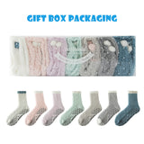 Bulinlulu Fuzzy Socks With Grips Mothers Gifts for Women,7 Pairs Non Slip Hospital Sleep Warm Fluffy Non-Skid Thick Slipper Socks with Grippers (Blue/Dark Grey/Brown/Purple/Pink/Green/White)