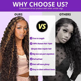 Highlight Deep Wave Lace Front Wigs Human Hair 28 Inch 13x6 HD Transparent Lace Front Wigs 200 Density 4/27 Ombre Honey Blonde Curly Wig for Women Pre Plucked with Baby Hair