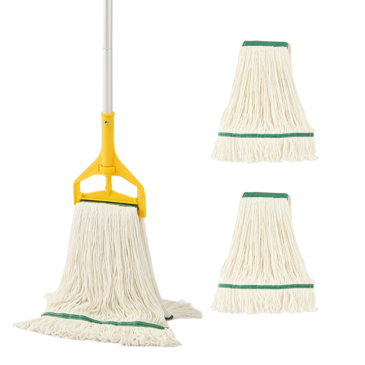 Midoneat Commercial Heavy Duty Industrial Mop with Long Handle,59" Looped-End String Wet Cotton Mops for Floor Cleaning, Including Three mop Head Replacement