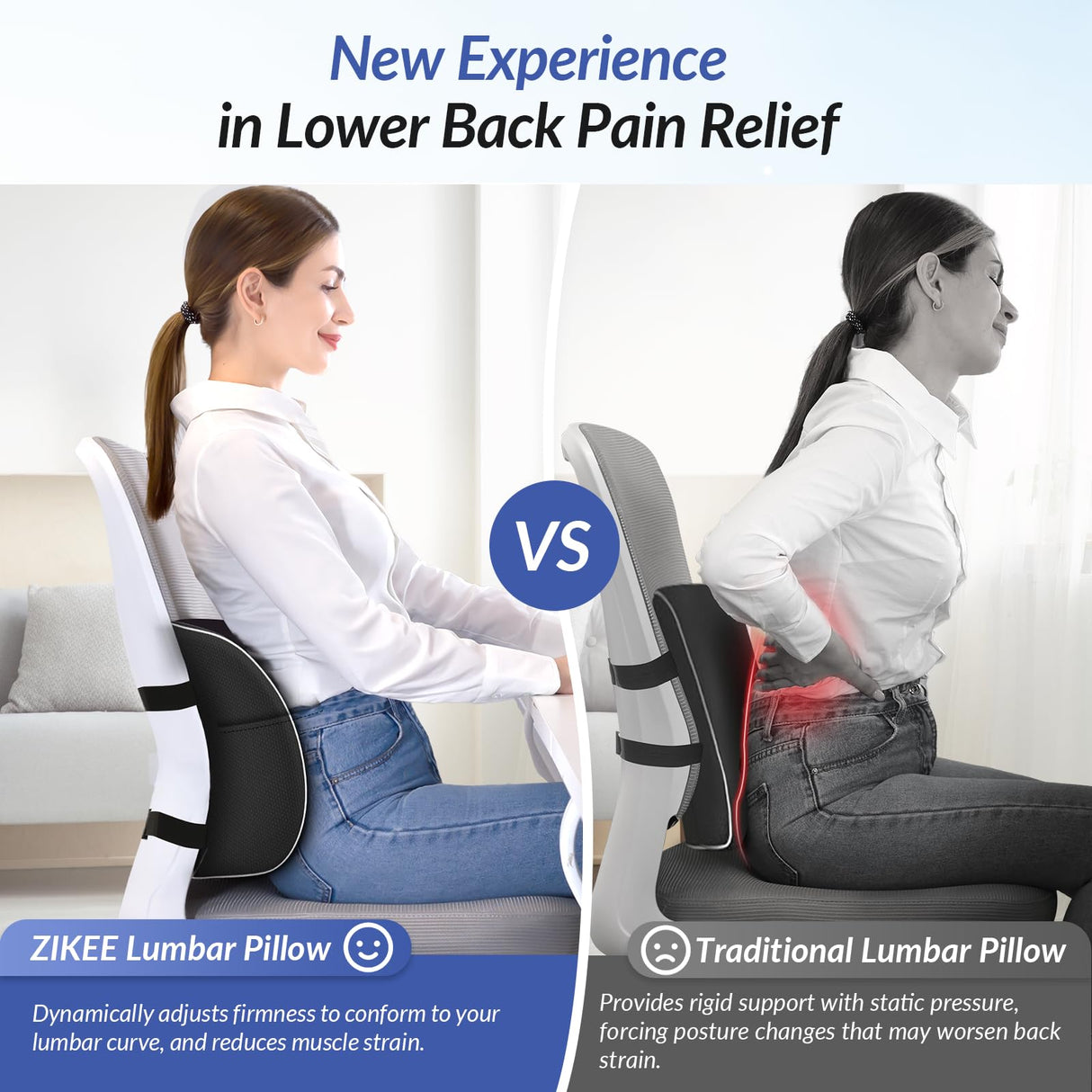 ZIKEE Lumbar Support Pillow for Office Chair and Car Seat with Aribag Design, Adjustable Back Support Lumbar Pillow with Memory Foam for Lower Back Pain Relief & Improved Posture, Dual-Strap Design