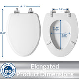 Mayfair Bennett Toilet Seat with Chrome Hinges, Slow Close Wood Seat, Secure Metal Hinges, Easy Install, Made in USA, Elongated, White