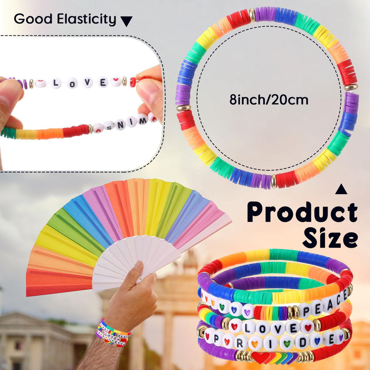 Tondiamo 30 Pcs Rainbow Gay Pride Bracelets LGBT Support Wristbands for Pride Day Month Parades Decorations Party Supplies Christmas Gifts(Peace)