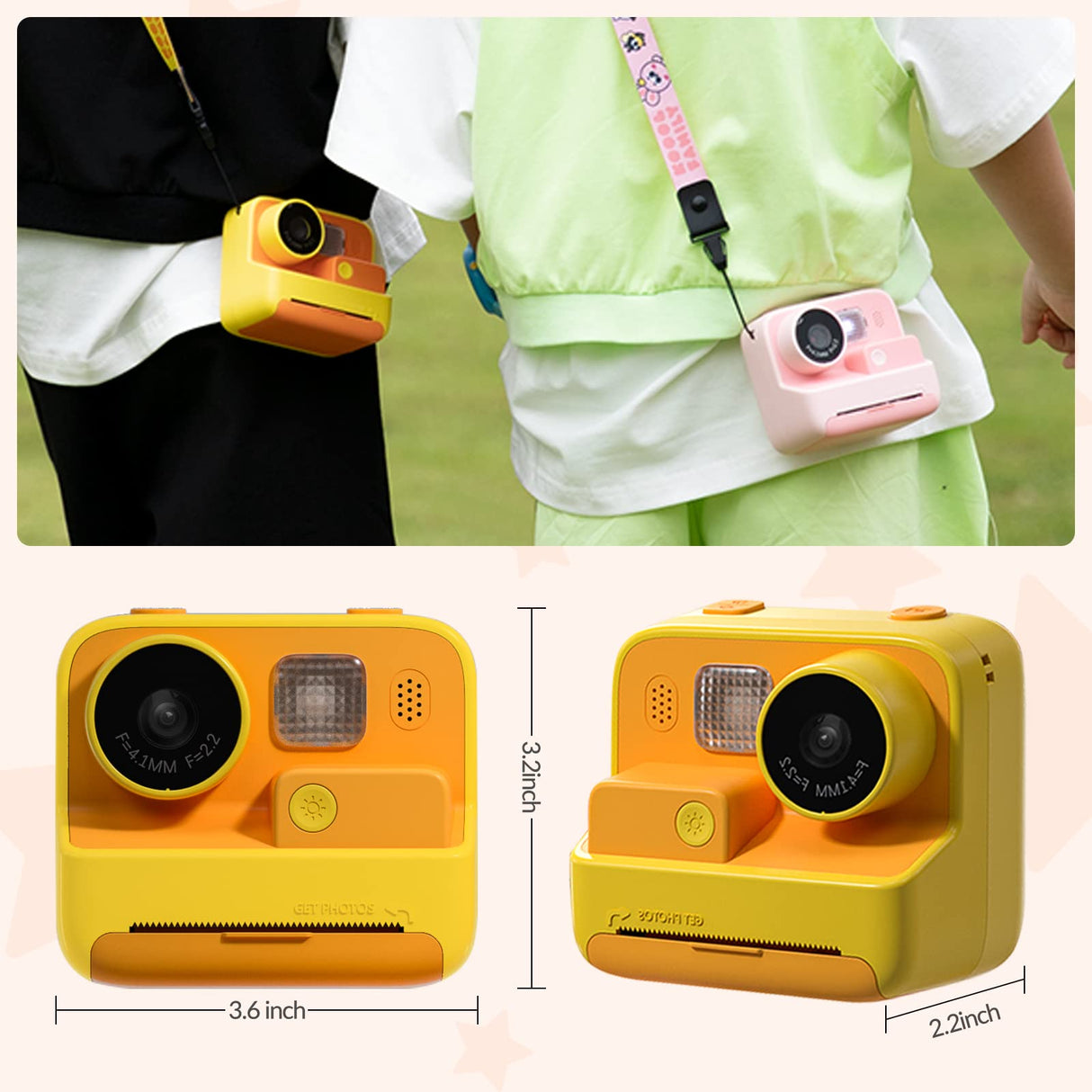 Mafiti Kids Camera Instant Print, 48MP Digital Camera Selfie 1080P Video with 32G TF Card, Toys Gifts for Girls Boys Aged 3-12 for Christmas/Birthday/Holiday (Orange)