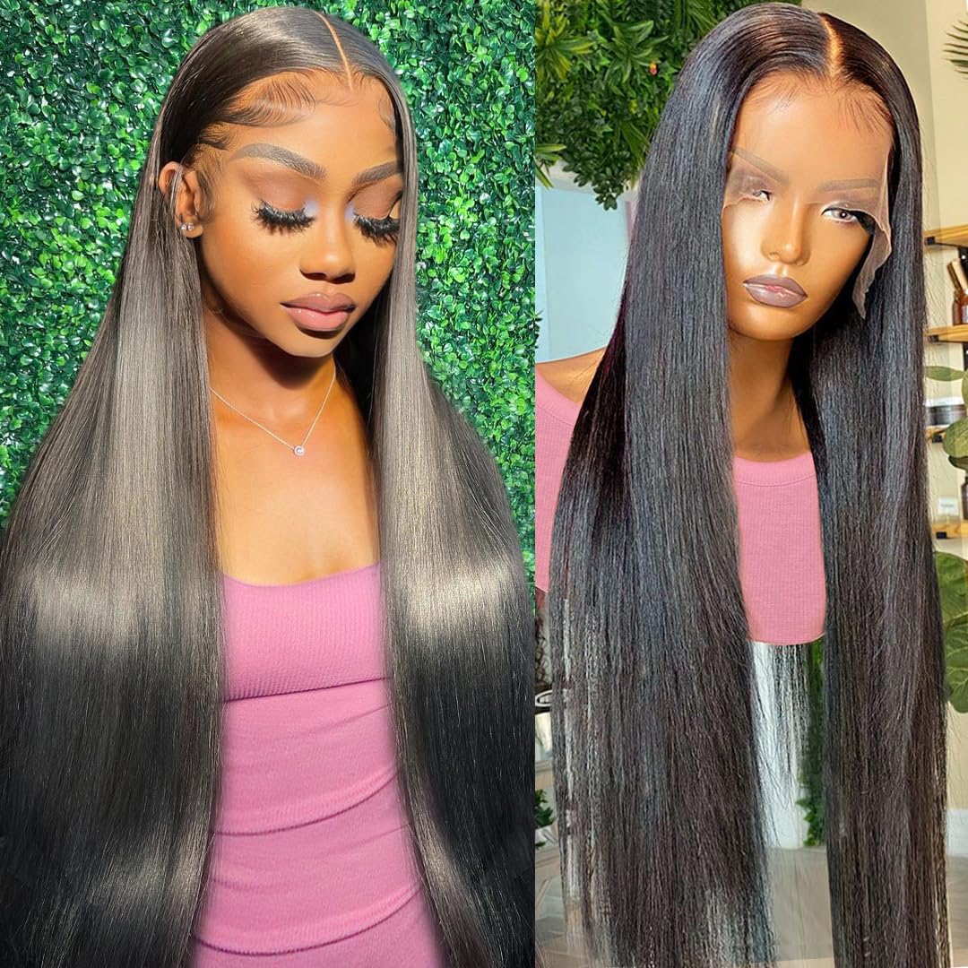 GIVHAP 28 Inch Straight Lace Front Wigs Human Hair Pre-Plucked 180% Density Glueless 13x4 HD Lace Frontal Wigs Human Hair Natural Hairline Brazilian Virgin Hair for Black Women with Baby Hair