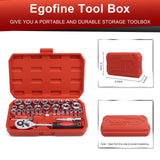 Egofine 34 Pieces 3/8 inch Drive Socket Ratchet Wrench Set, with Socket Set Metric/SAE and Extension Bar for Auto Repairing and Household, with Storage Case