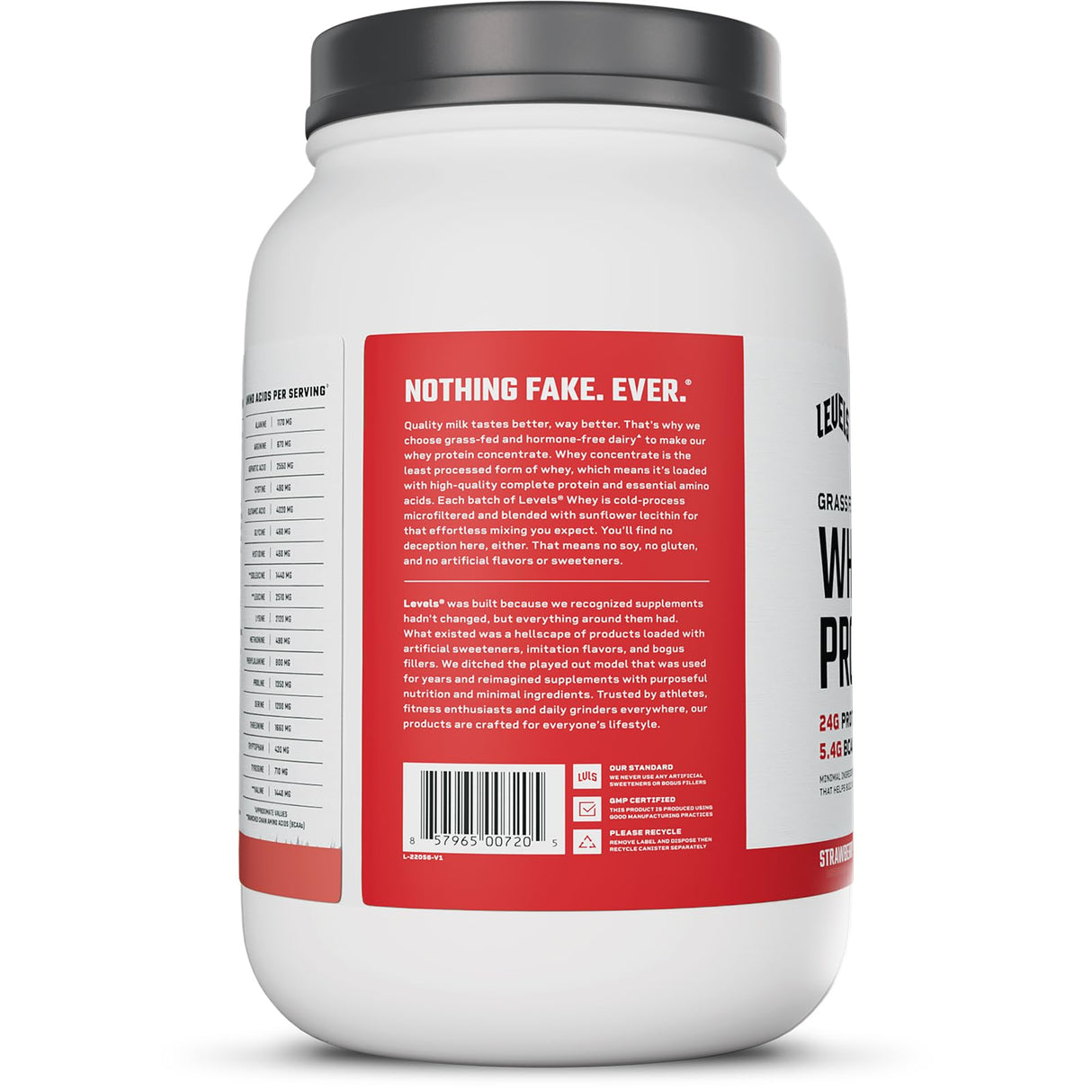Levels Grass Fed Whey Protein Powder, No Artificials, 24G of Protein, Strawberry, 2LB
