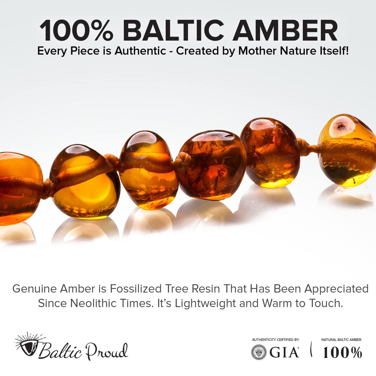 Baltic Amber Necklace (Unisex Cognac 12.5”) Certified Premium Amber