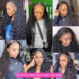 JTMMP 13x6 Deep Wave Lace Front Wigs Human Hair 200% Density 26 Inch Curly Human Hair Wig for Women Natural Black HD Transparent Lace Glueless Frontal Wigs Human Hair Pre Plucked with Baby Hair