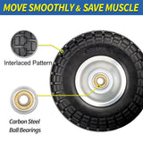 GICOOL 4.10/3.50-4" Flat Free Tire and Wheel, 10" Heavy Duty Solid Tire, 5/8" Axle Bore Hole, 2.2" Offset Hub, for Hand Truck Garden Cart Wagon Trolley Dolly Replacement, 2 Pack