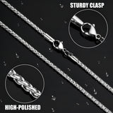 Fiusem 2.5mm Silver Tone Wheat Chain for Men, 24 Inches