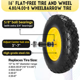 4.80/4.00-8 Solid Wheelbarrow Tire and Wheel 16" Flat-Free Tire with 3" Centered Hub 5/8" & 3/4" Bearings Fits Garden Cart, Hand Truck, Wagon,Trolleys and Trailers