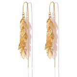 ZioNNyxviana 14K Gold Plated Leaf Threader Crystal Earrings for Women, Long Tassel Elegant Dangle Drop Earrings for Weddings, Galas, and Formal Events, Hypoallergenic Lightweight Jewelry Idea Gift(Gold)