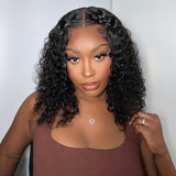 ISEE Wear and Go Glueless Wigs Bob Wigs Pre Plucked Water Wave Lace Front Wigs Upgraded No Glue Transparent Lace Closure Wigs for Black Women Natural Black 16 Inch