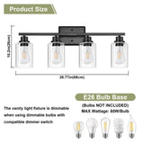 Unicozin Modern Bathroom Light Fixtures, 4 Light Vanity Lights Over Mirror, Black Wall Lamp with Clear Glass for Living Room Cabinet Bedroom Porch