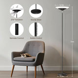 SIBRILLE Torchiere Floor Lamp - 72" Tall LED Standing Lamp with Remote/Button Control, 1800Lm, 3000-6500K, 30W Dimmable Modern Corner Floor Light for Living Room Bedroom Office Apartment, Black