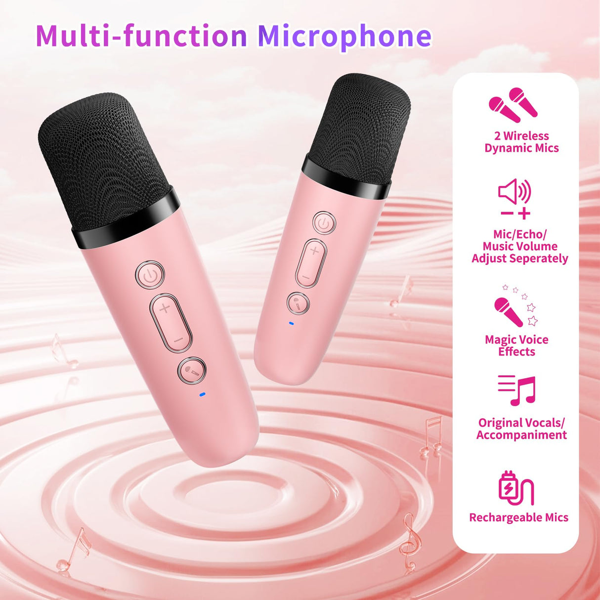 Mini Karaoke Machine Kids Microphone, Haomuren Portable Bluetooth Karaoke Speaker with 2 Wireless Microphones and LED Lights, Christmas Birthday Party Gifts for Kids & Adults