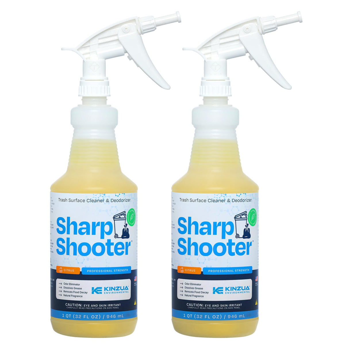 Sharpshooter, Heavy-Duty Trash Can Odor Eliminator & Degreaser, Garbage Surface Cleaner and Deodorizer Foam, Professional-Grade, Fresh Citrus Scent, 32 oz, Pack of 2