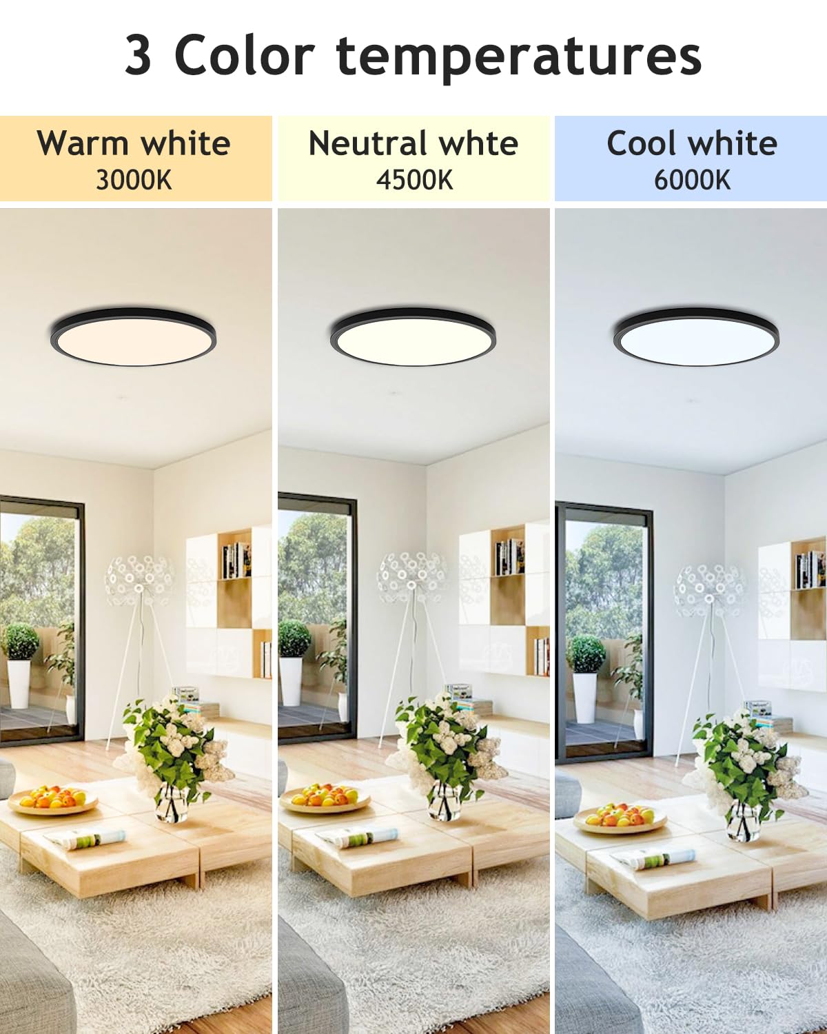 hepside 2PACK Flush Mount LED Ceiling Light Fixture Black, 12Inch 28Watt, Dimmable & 3000K-4500K-6000K Ceiling Lamp 3200LM Low Profile Ceiling Light for Kitchen Bedroom Hallway Porch