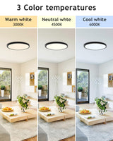 hepside 2PACK Flush Mount LED Ceiling Light Fixture Black, 12Inch 28Watt, Dimmable & 3000K-4500K-6000K Ceiling Lamp 3200LM Low Profile Ceiling Light for Kitchen Bedroom Hallway Porch