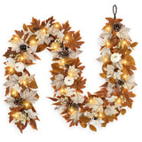 6 FT Fall Garland with Lights Automatic ON/Off Fall Leaves Mantle Garland with Pumpkins Berries Pinecones Outdoor Thanksgiving Christmas Autumn Centerpiece Decorations for Home Door Fireplace Porch