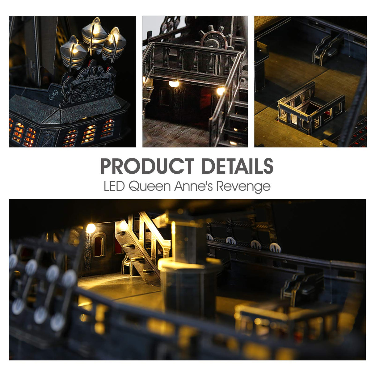 CubicFun 3D Puzzles for Adults - Led Pirate Ship Queen Anne's Revenge - Large 27'' Sailboat Puzzles - Desk Decor, Anniversary, Christmas Teacher Appreciation Gifts Adult Stocking Stuffers