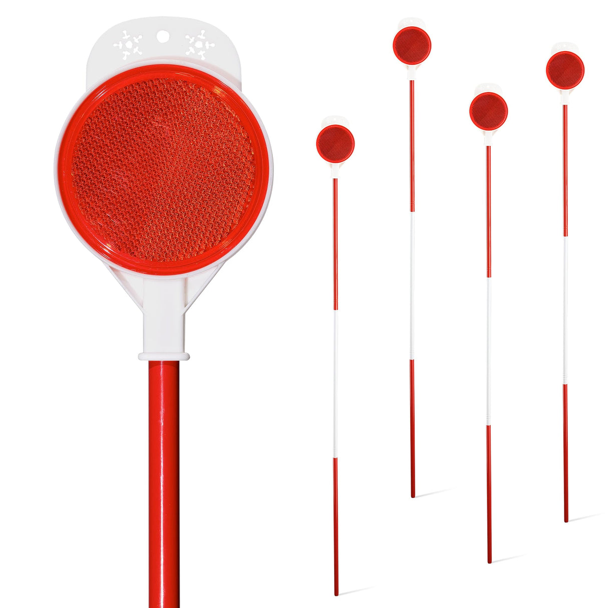 Reflective Driveway Markers, 48" High Driveway Reflectors for Driveway Entrance with Double Sided Reflex, Red and White Alternating Thickened Stainless Steel Snow Stakes with Easy Visibility (4 Pack)