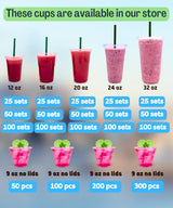 24 oz Clear Plastic Cups with Lids and STRAWS, Disposable Drinking Cups for Cold Drinks, Iced Coffee, Milkshakes, Smoothies, 25 Sets