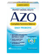 AZO Complete Feminine Balance Daily Probiotics for Women, Clinically Proven to Help Protect Vaginal Health, balance pH and yeast, Non-GMO, 60 Count