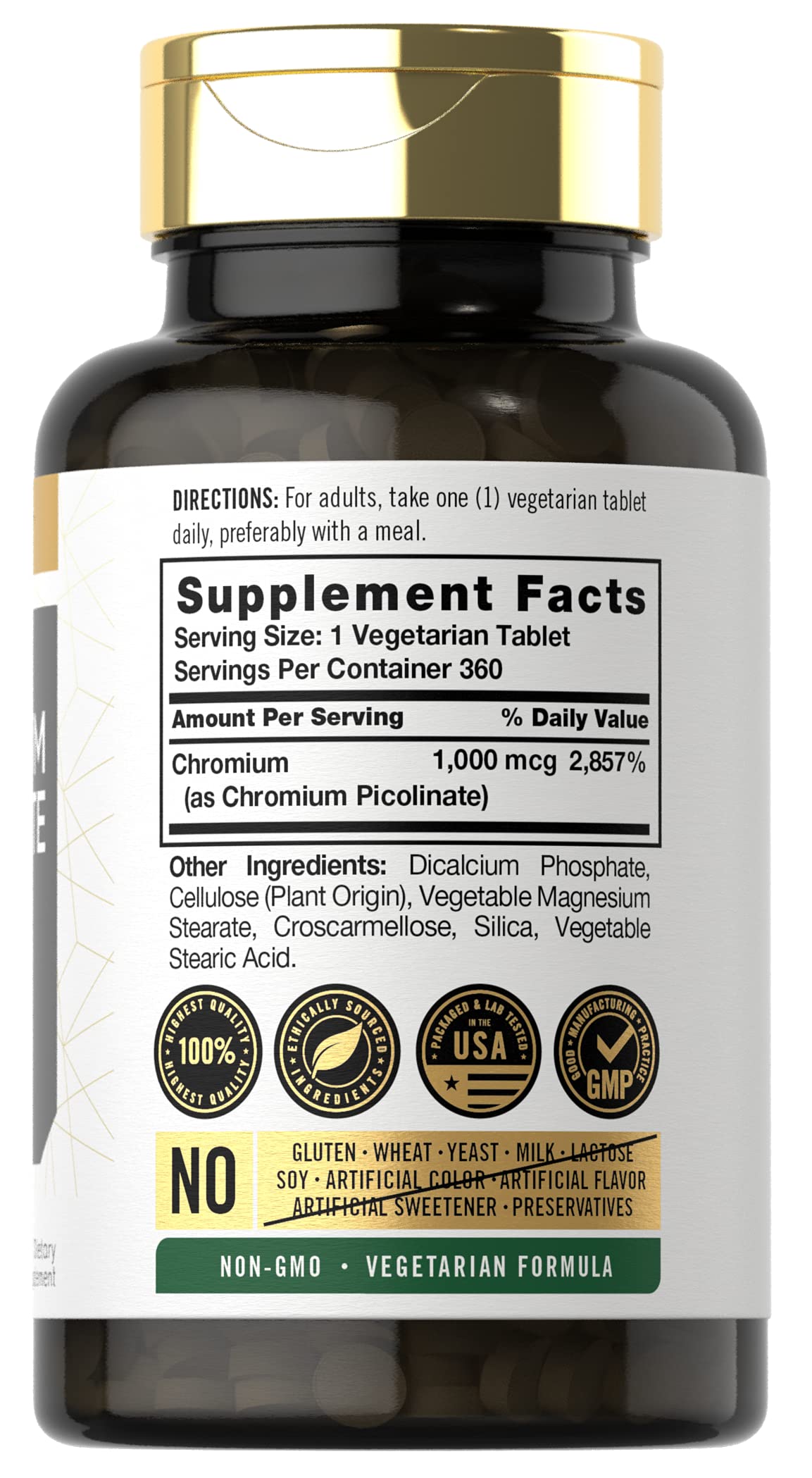 Carlyle Ultra Chromium Picolinate 1000mcg | 360 Tablets | Vegetarian, Non-GMO, Gluten Free