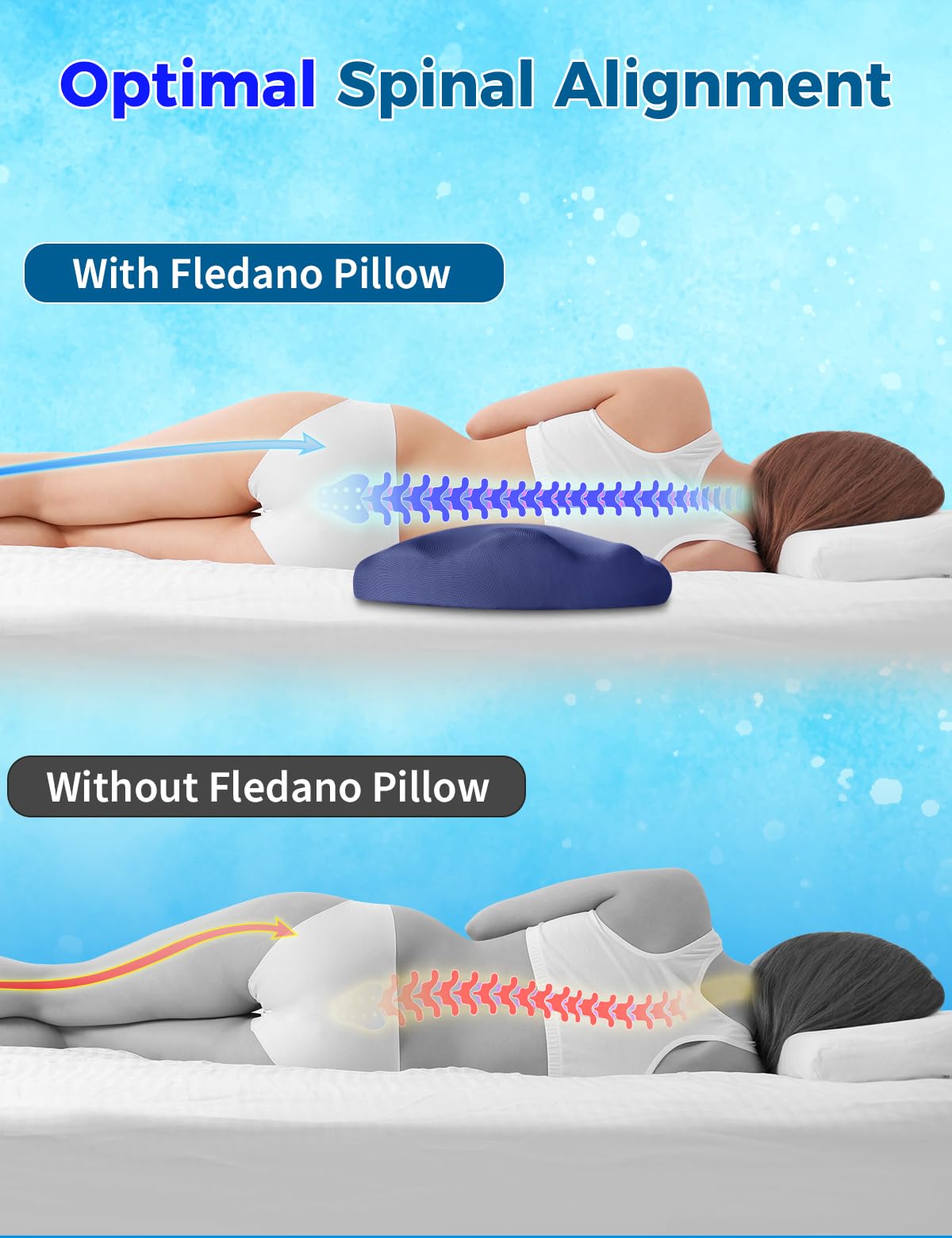 Lower Back Pain Relief Pillow for Sleeping Memory Foam Lumbar Support Pillow for Side Back Sleepers - Ergonomic Cooling Waist Pillow - Back Pain Relief Wedge Cushion Bolster Pillow for Bed, Car, Sofa