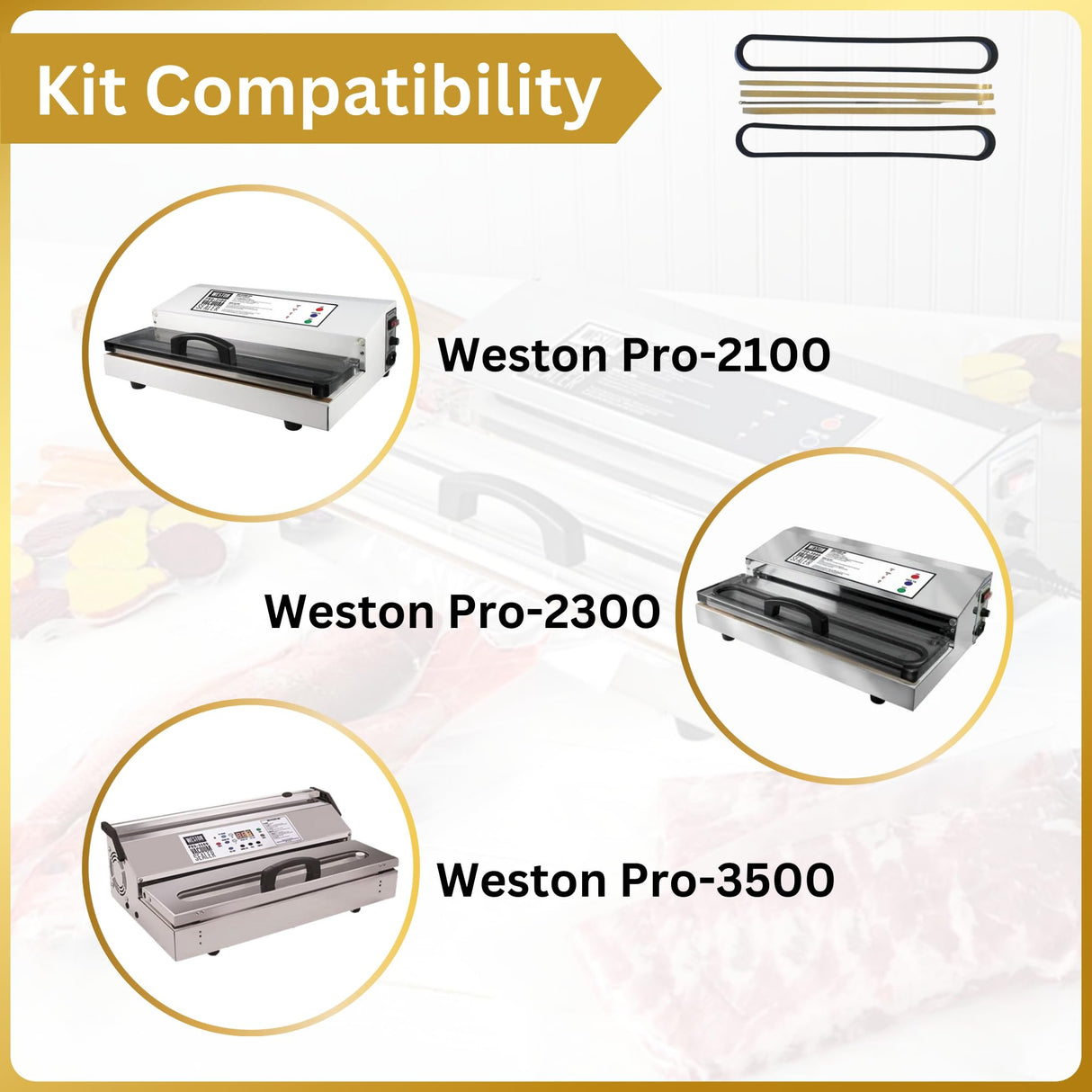 Sealer Supply Maintenance Parts Kit Compatible with Weston PRO-2100, PRO-2300, PRO-3500 Models - Includes 2 Chamber Seals, 3 PTFE Seal Bar Tapes & 1 Heat Wire - Weston Pro Vacuum Sealer Parts
