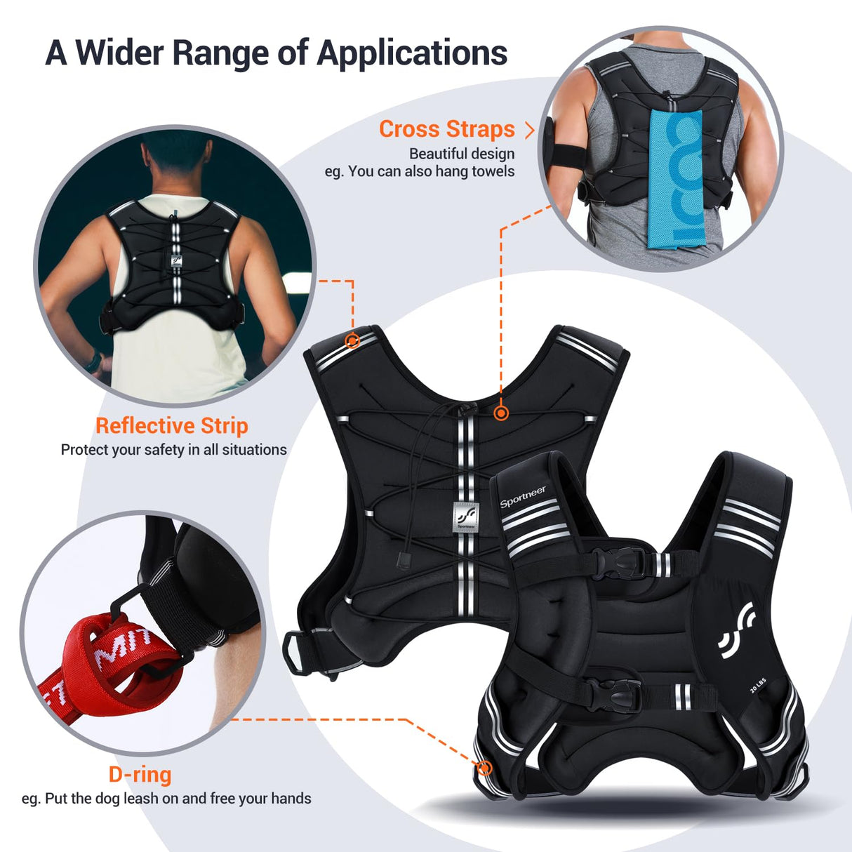 Weighted Vest for Men and Women: Sportneer 20lbs Weight Vest with Reflective Stripe Running Vest with Pocket for Workout Strength Training Fitness Muscle Building Weight Loss Weightlifting Black