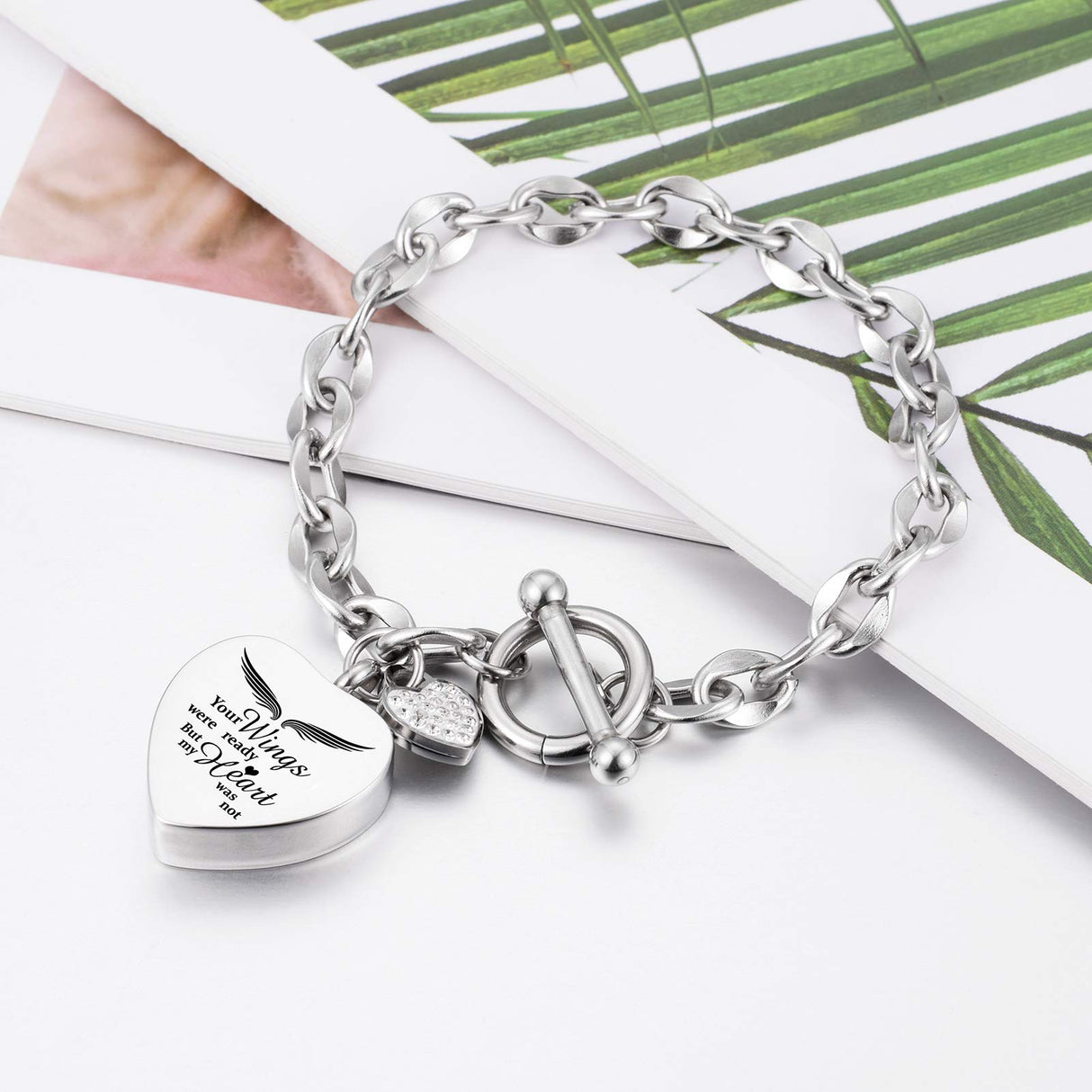 XIUDA Heart Urn Bracelet for Ashes Stainless Steel Memorial Jewelry Cremation Bracelet Locket Holder Bangle Link Chain for Women Men