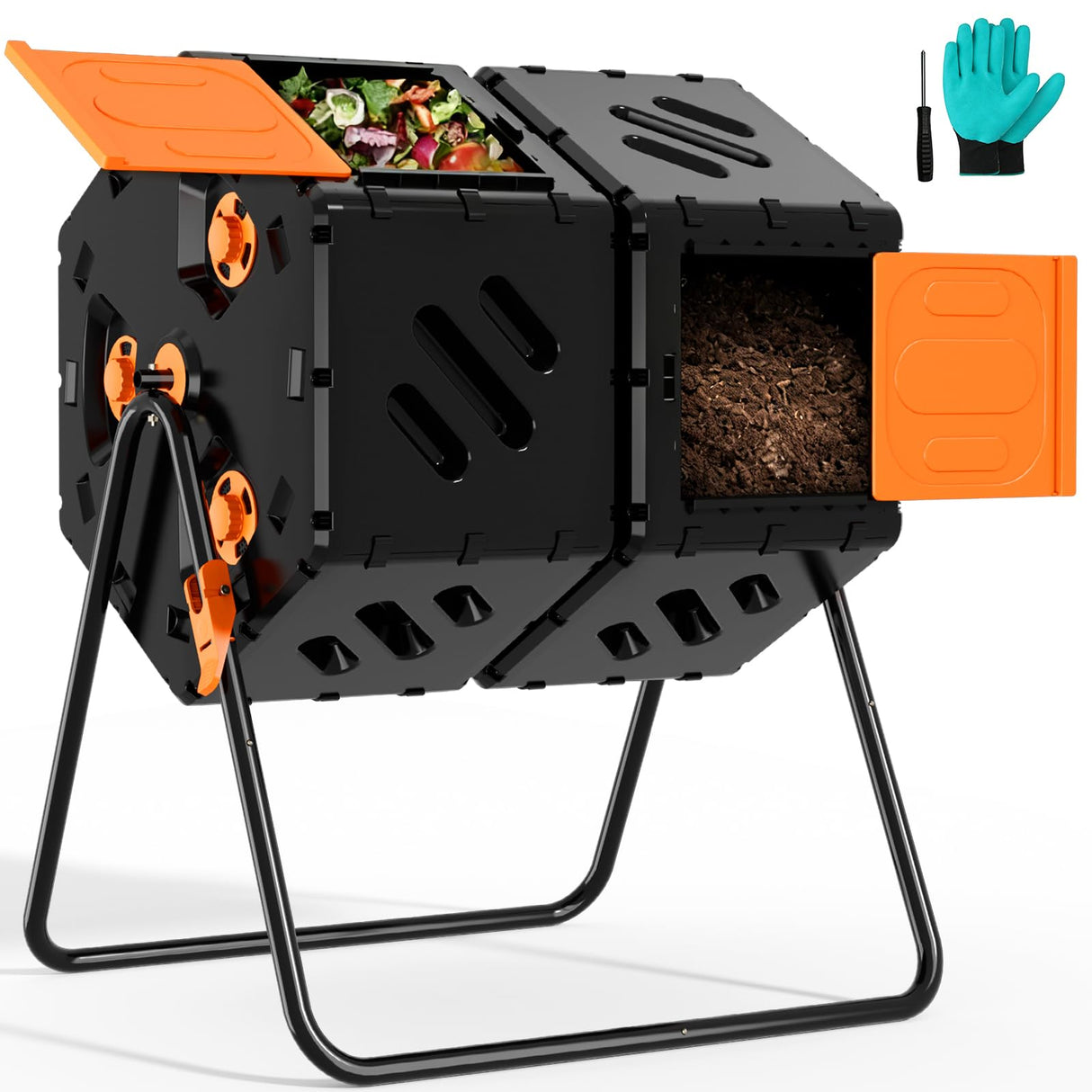 Cozurra 45 Gallon Large Compost Tumbler Outdoor, Dual Chamber Compost Bin