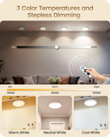 Rechargeable Motion Sensor Ceiling Light with Remote, Wireless Ceiling Light Battery Operated, No Wiring, Magnetic, Dimmable Shower Light, Timer, 3 Color 6000K, Rechargeable Light for Closet Hallway
