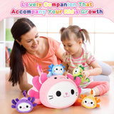 5 PCS Axolotl Cat Plush Stuffed Animal Family-19" Soft Axolotl Cat Plush, Large Mommy Plushies with 4 Baby Kittens Plushies for Kids, Kawaii Plushie Toy Christmas Birthday Gifts for Kids Boys Girls