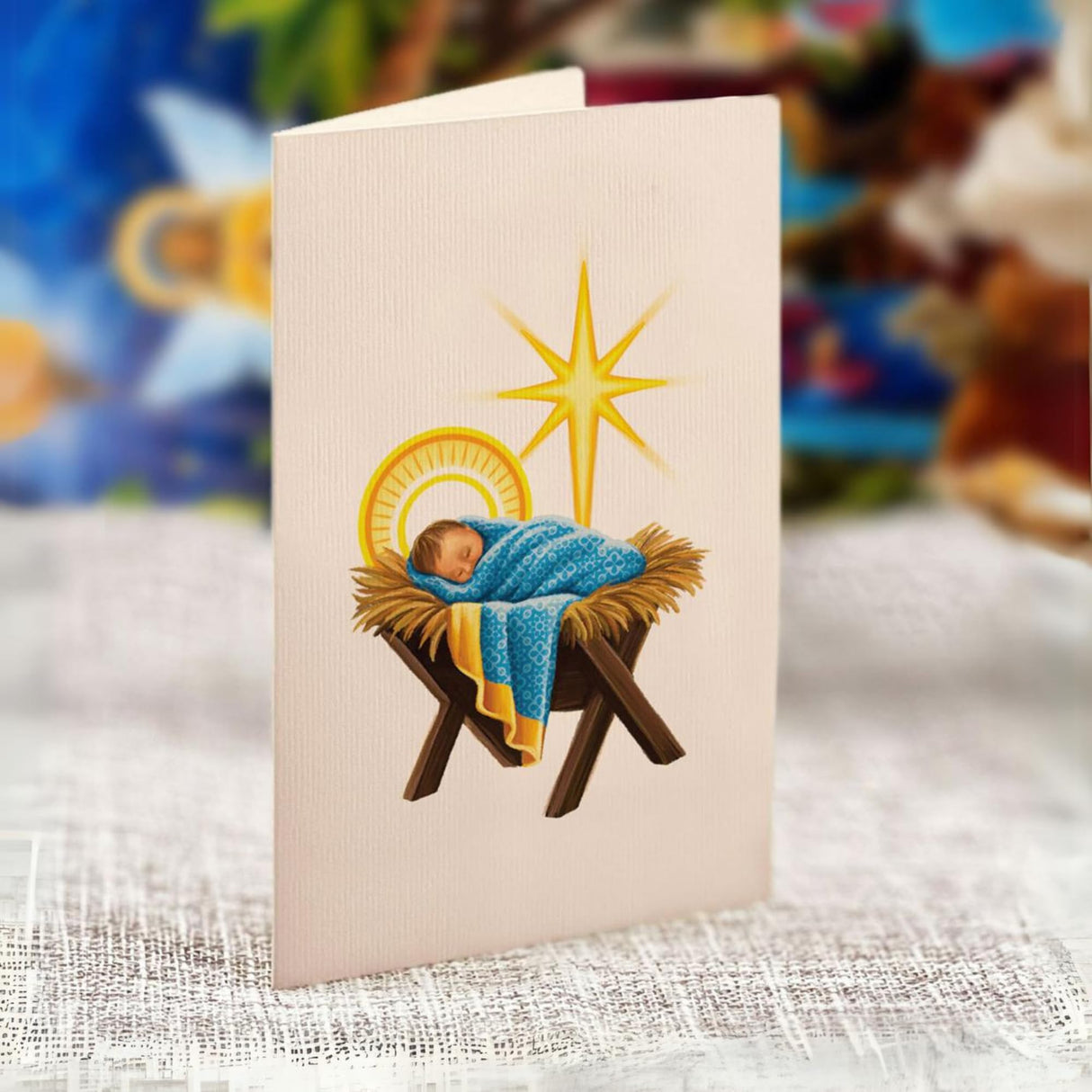 Freshcut Paper Pop Up Cards, 15 Inch Starlit Nativity, Pop Up 3D Greeting Cards, Paper Nativity Scene Decoration, Christmas Card, Holiday Card, Blank Notecard & Envelope