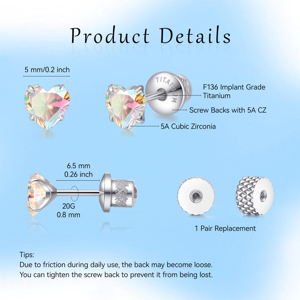 Limerencia Heart Birthstone Screw Backs Earrings