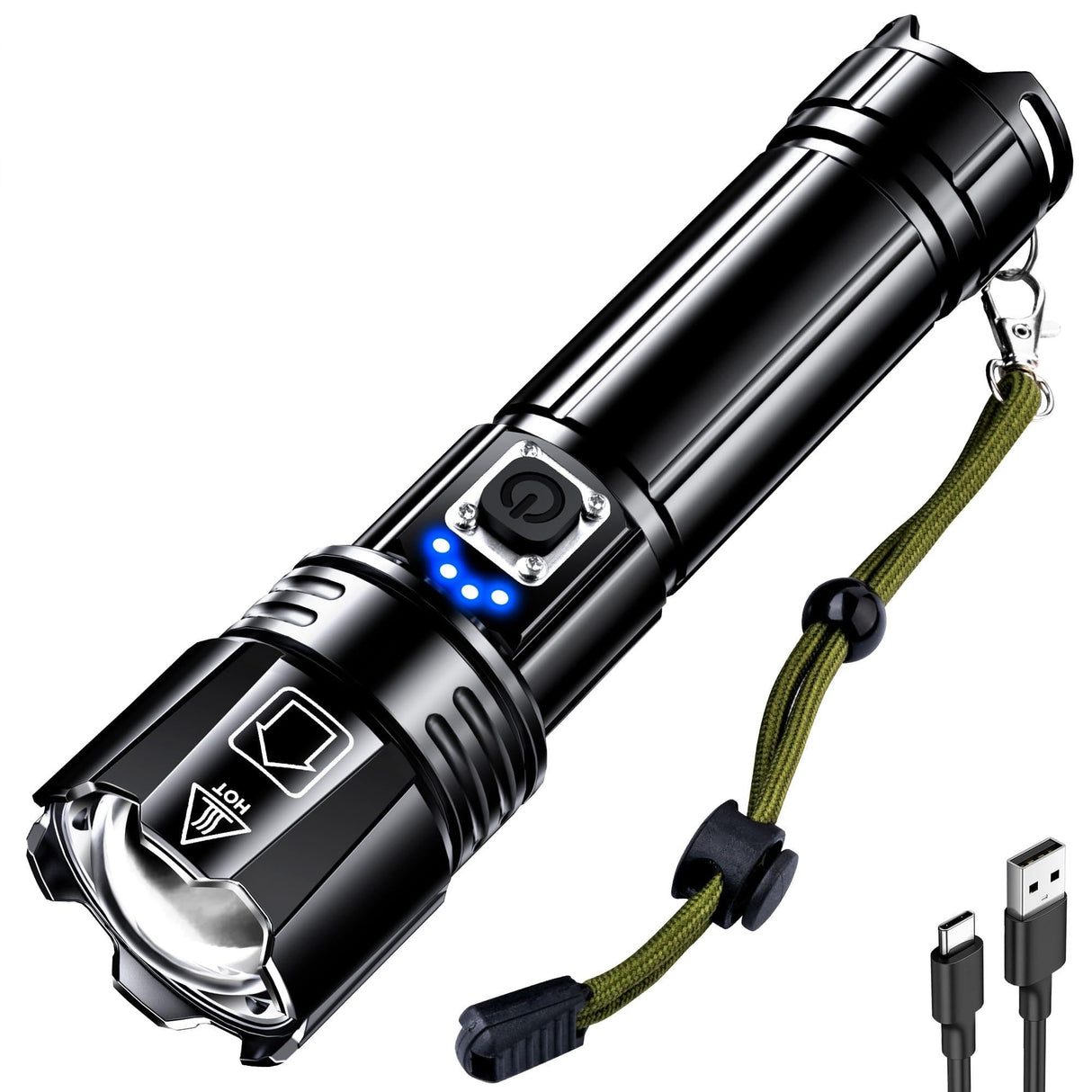 AKNEAR Rechargeable LED Flashlight 99000 High Lumens, Super Bright Flashlights with Zoomable & USB C Rechargeable & 5 Light Mode & IPX7 Waterproof, Powerful Flash Light for Home, Hiking, Camping