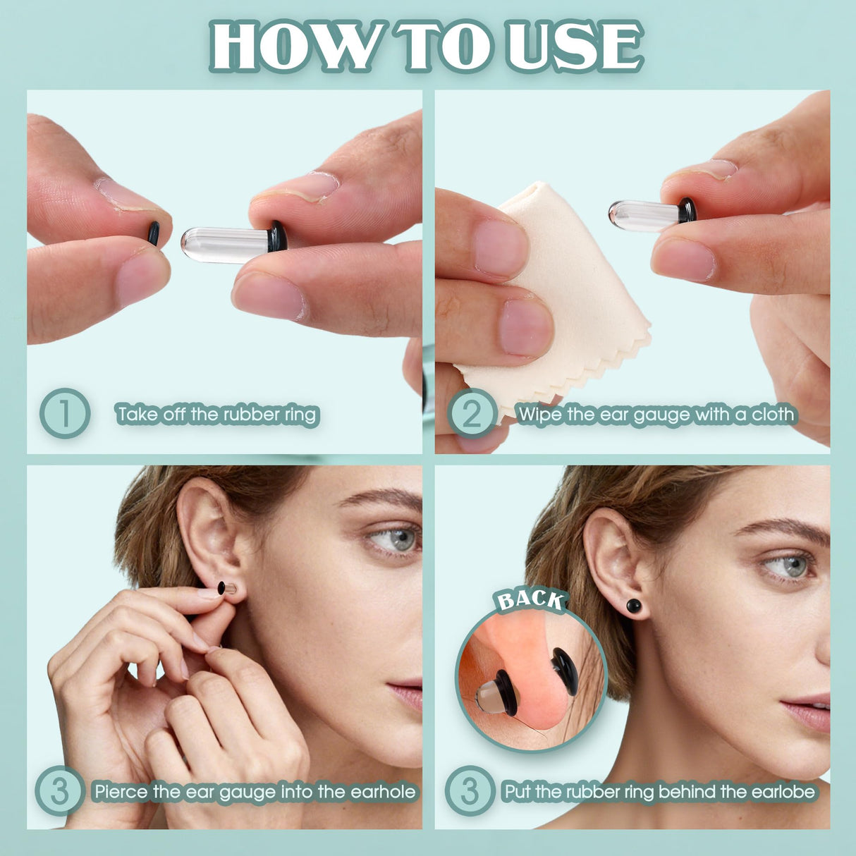 GEMQUEEN 24 PCS Glass Ear Stretching Kit Comfy Ear Gauges Tunnels Plugs Dead Stretching Kit with Rubber O-Rings Single Flare Unique 0.5mm Increments Hypoallergenic Domed Body Piercing Jewelry 14G-1G