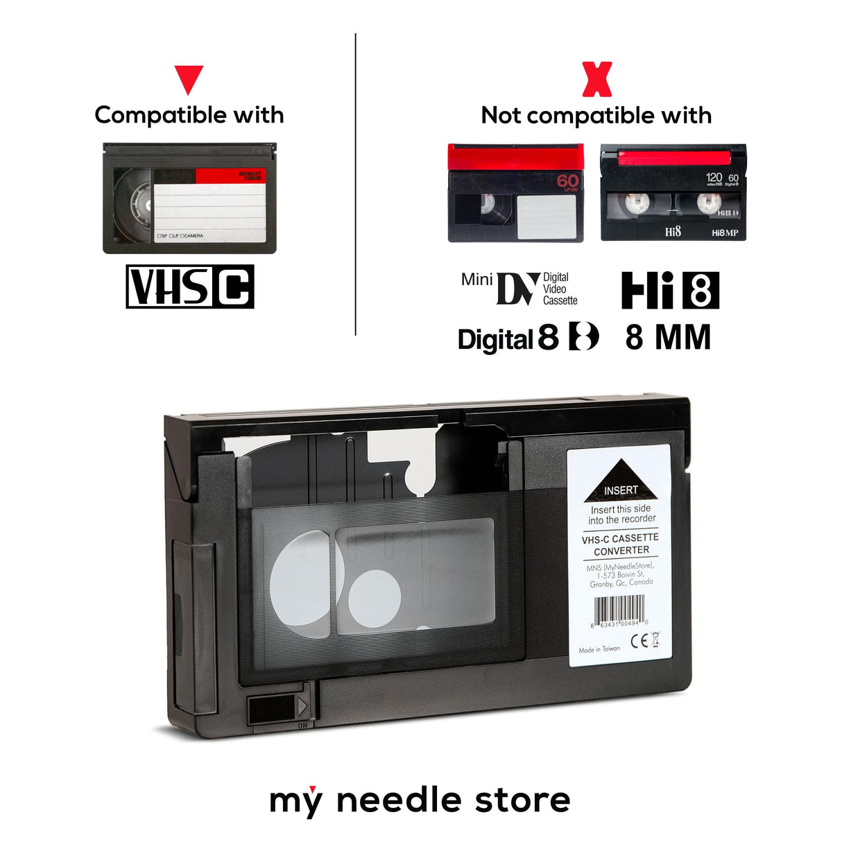 Original Factory Sealed My Needle Store Cassette Adapter for Camcorders SVHS VHS-C to VHS – Ideal for VCR Player, VHS Tapes, Video Cassette Player and VHS to Digital Converting.
